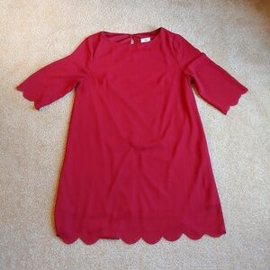 Tobi red scalloped edge short sleeved midi dress